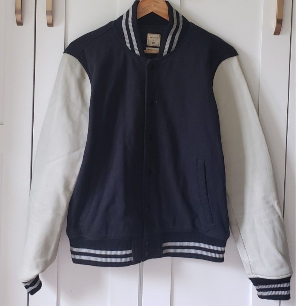 John Elliott x Gap GQ Jacket Mens S Navy Quilted Varsity Leather Sleeve